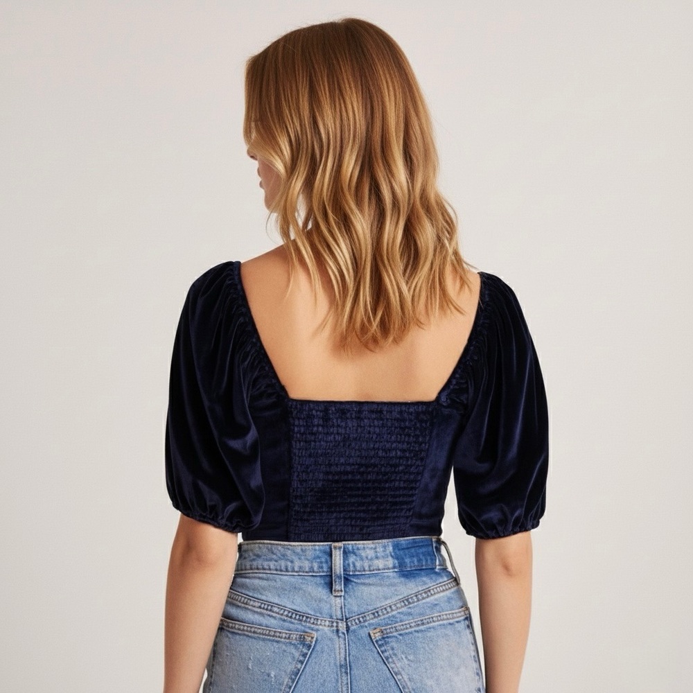 Abercrombie and Fitch Blue Velvet Puff Sleeve Top Sz. Small BNWT - Picture 4 of 9